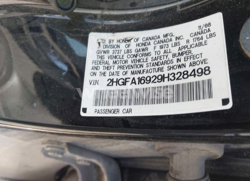 Photo 9 of 2009 Honda Civic EX-L (VIN 2HGFA16929H328498)