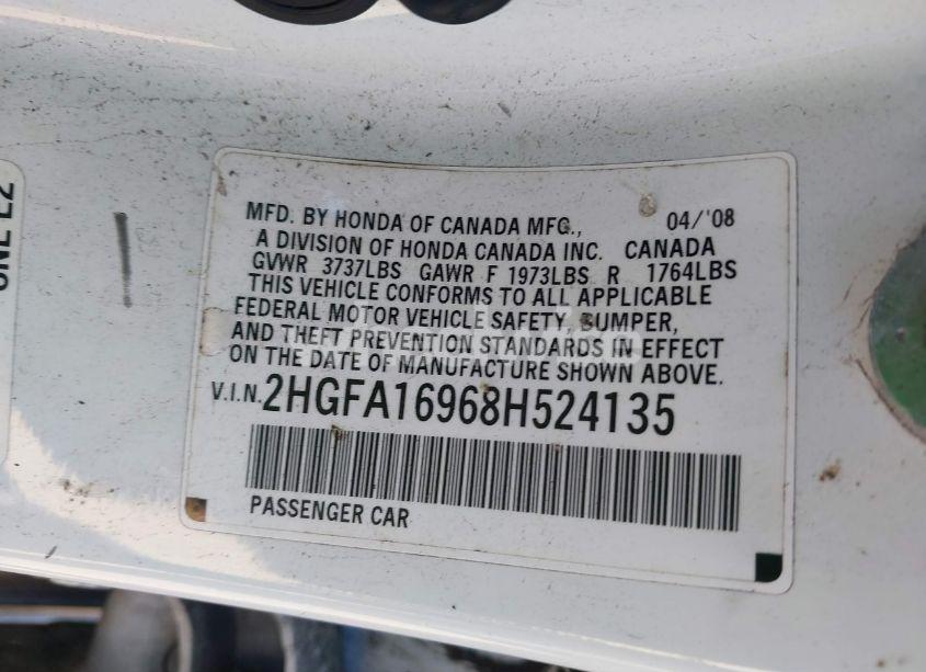 Photo 9 of 2008 Honda Civic EX-L (VIN 2HGFA16968H524135)