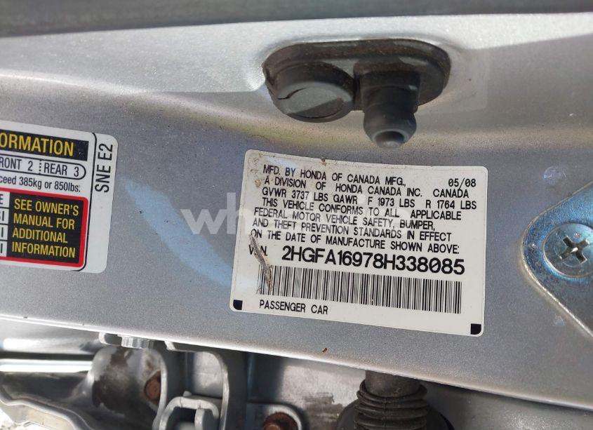 Photo 9 of 2008 Honda Civic EX-L (VIN 2HGFA16978H338085)