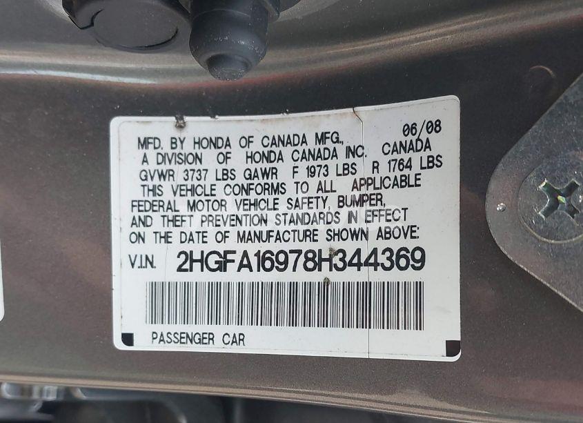 Photo 9 of 2008 Honda Civic EX-L (VIN 2HGFA16978H344369)