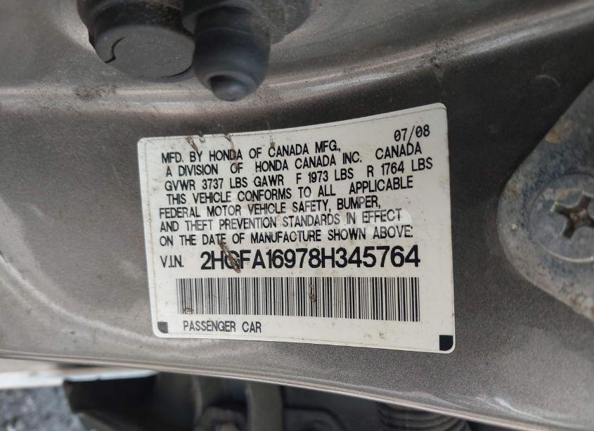 Photo 9 of 2008 Honda Civic EX-L (VIN 2HGFA16978H345764)