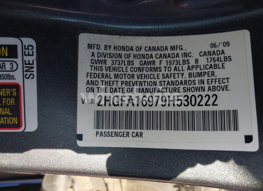 Photo 9 of 2009 Honda Civic EX-L (VIN 2HGFA16979H530222)