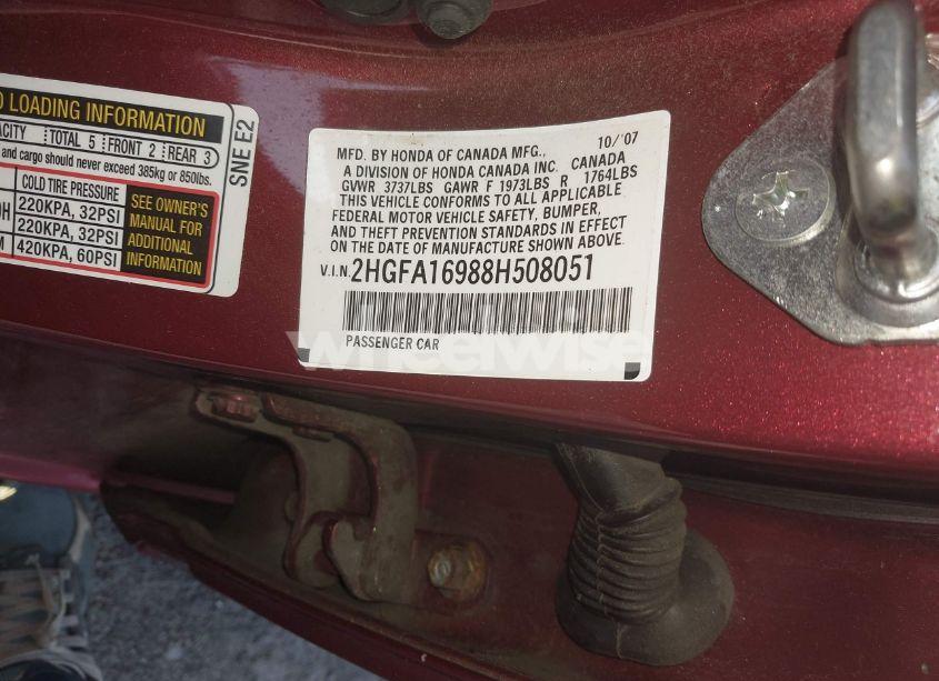 Photo 9 of 2008 Honda Civic EX-L (VIN 2HGFA16988H508051)