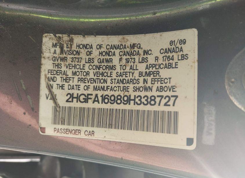 Photo 9 of 2009 Honda Civic EX-L (VIN 2HGFA16989H338727)