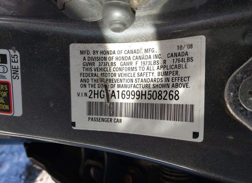 Photo 9 of 2009 Honda Civic EX-L (VIN 2HGFA16999H508268)