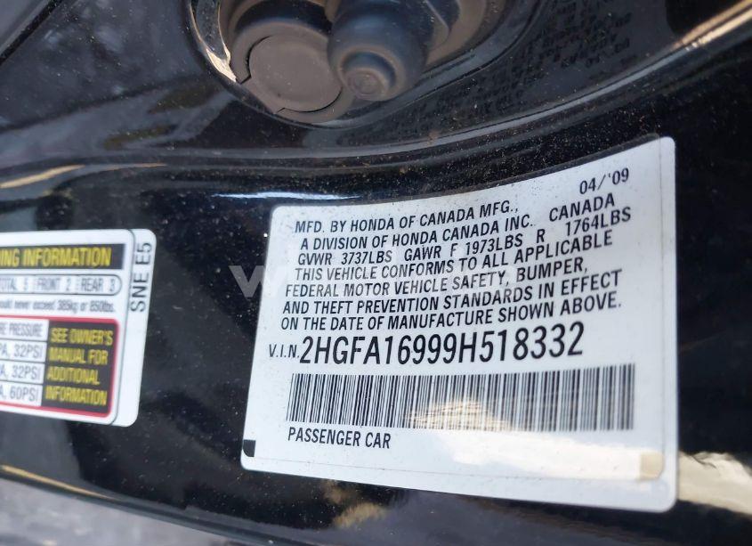 Photo 9 of 2009 Honda Civic EX-L (VIN 2HGFA16999H518332)