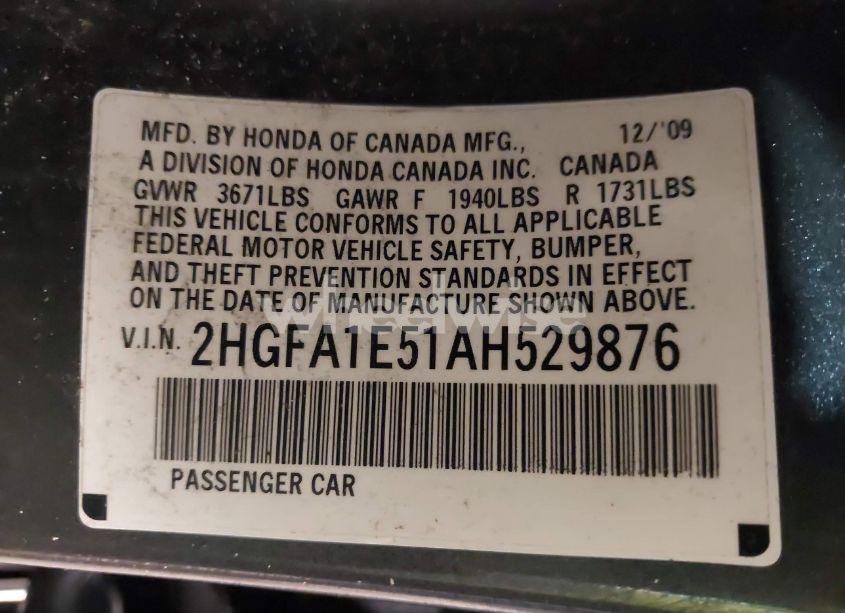 Photo 9 of 2010 Honda Civic LX (VIN 2HGFA1E51AH529876)