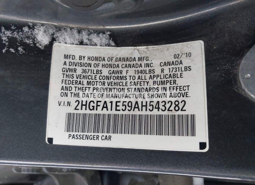 Photo 9 of 2010 Honda Civic LX (VIN 2HGFA1E59AH543282)