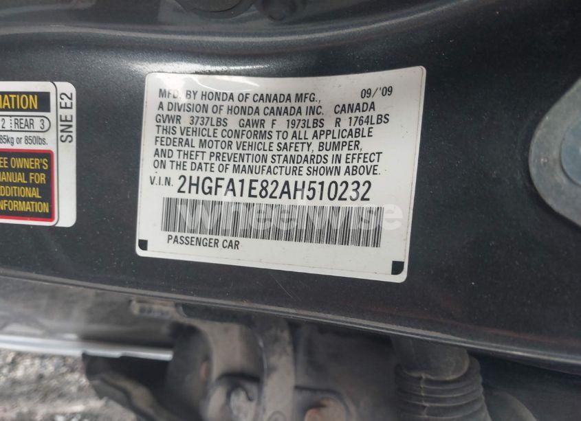 Photo 9 of 2010 Honda Civic EX (VIN 2HGFA1E82AH510232)