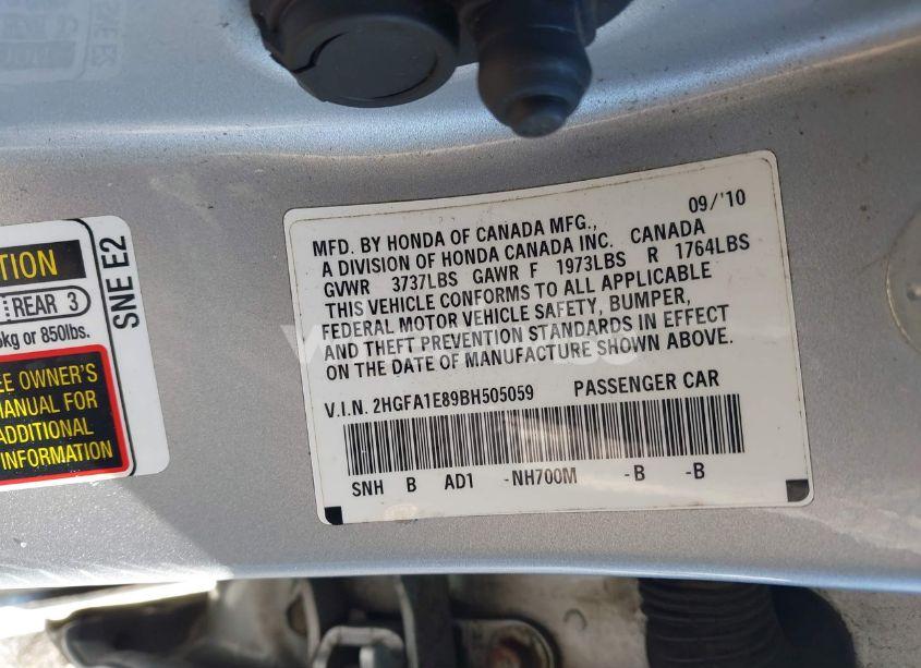 Photo 9 of 2011 Honda Civic EX (VIN 2HGFA1E89BH505059)