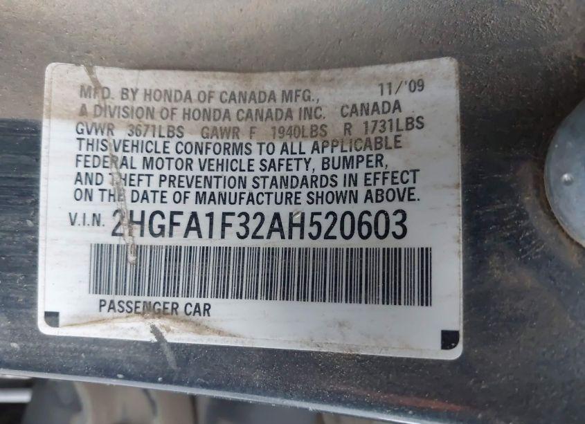 Photo 9 of 2010 Honda Civic VP (VIN 2HGFA1F32AH520603)