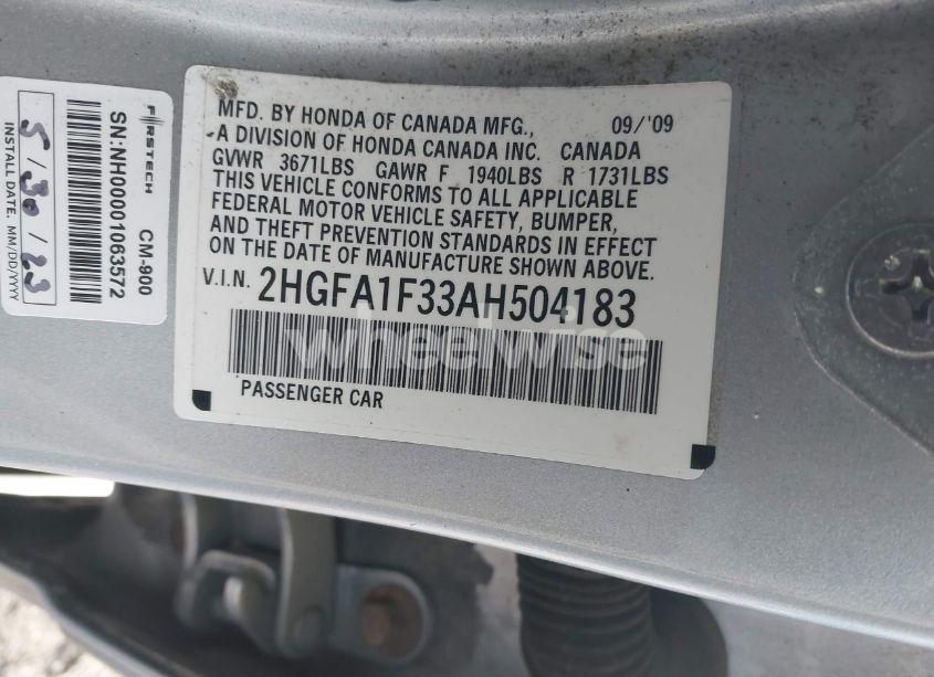 Photo 9 of 2010 Honda Civic VP (VIN 2HGFA1F33AH504183)