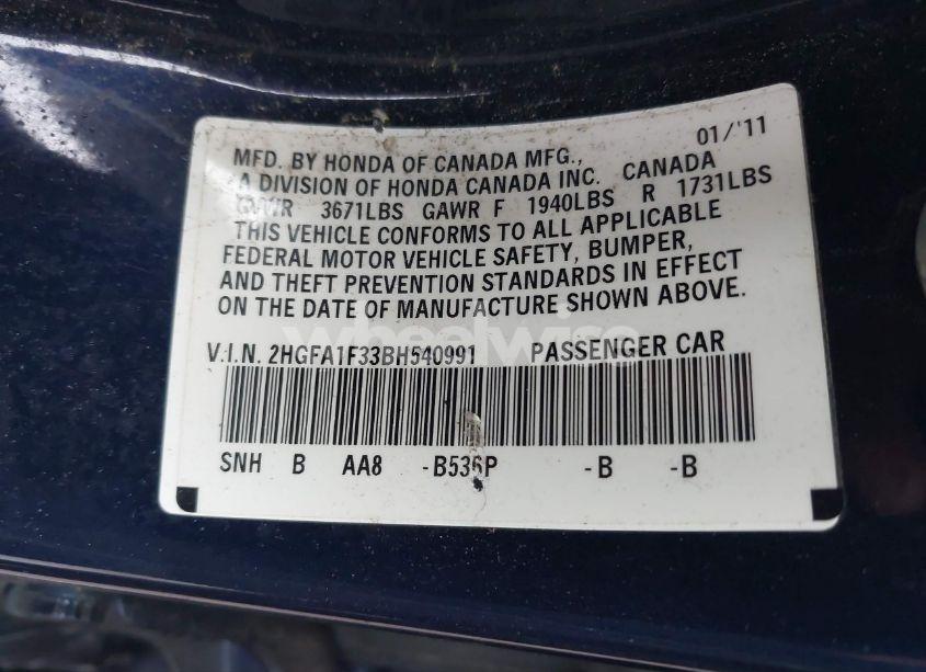Photo 9 of 2011 Honda Civic VP (VIN 2HGFA1F33BH540991)