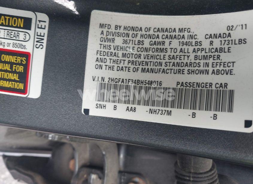 Photo 9 of 2011 Honda Civic VP (VIN 2HGFA1F34BH548016)