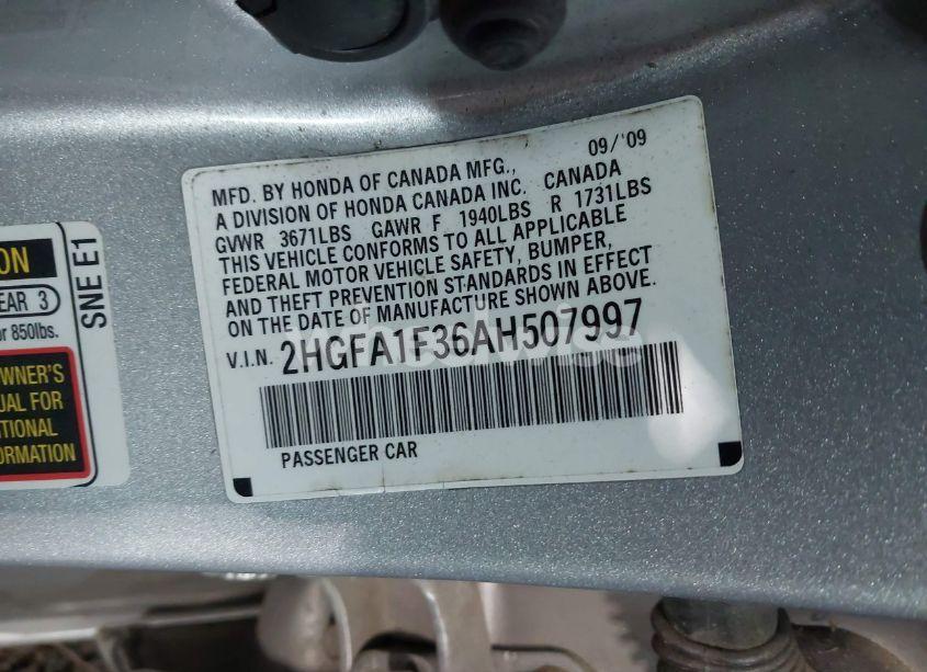 Photo 9 of 2010 Honda Civic VP (VIN 2HGFA1F36AH507997)