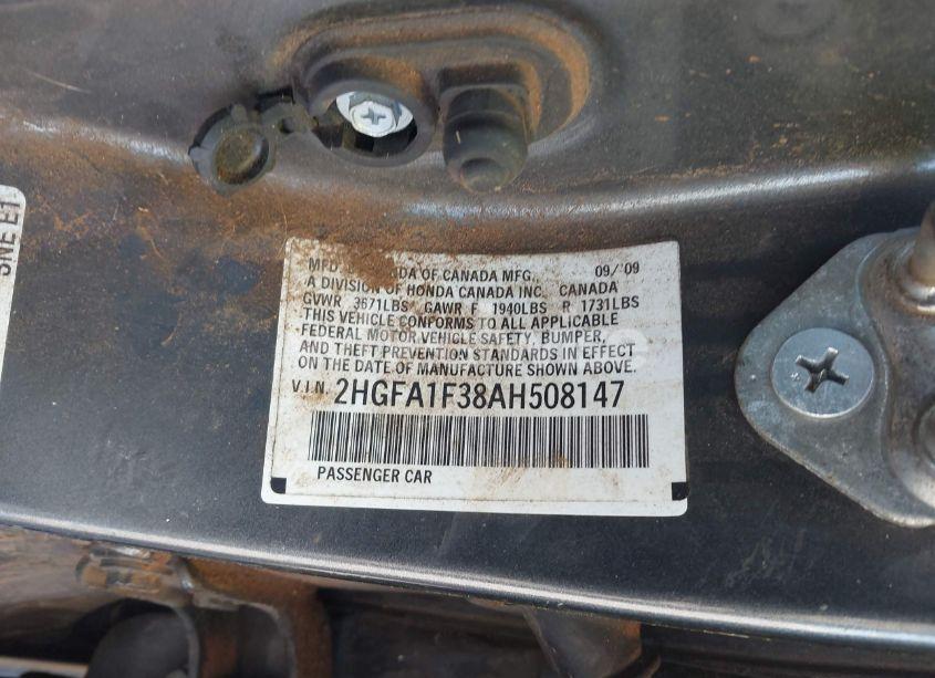 Photo 9 of 2010 Honda Civic VP (VIN 2HGFA1F38AH508147)