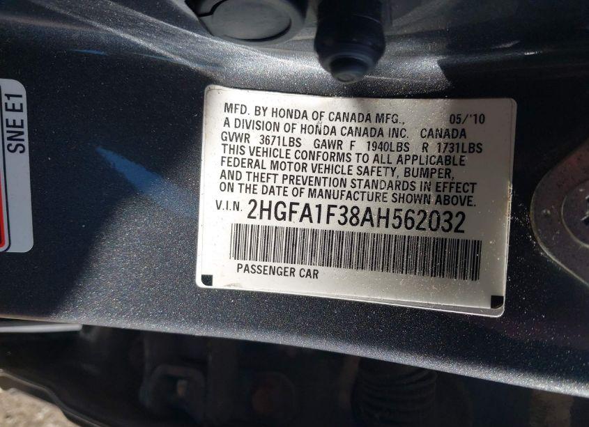 Photo 9 of 2010 Honda Civic VP (VIN 2HGFA1F38AH562032)