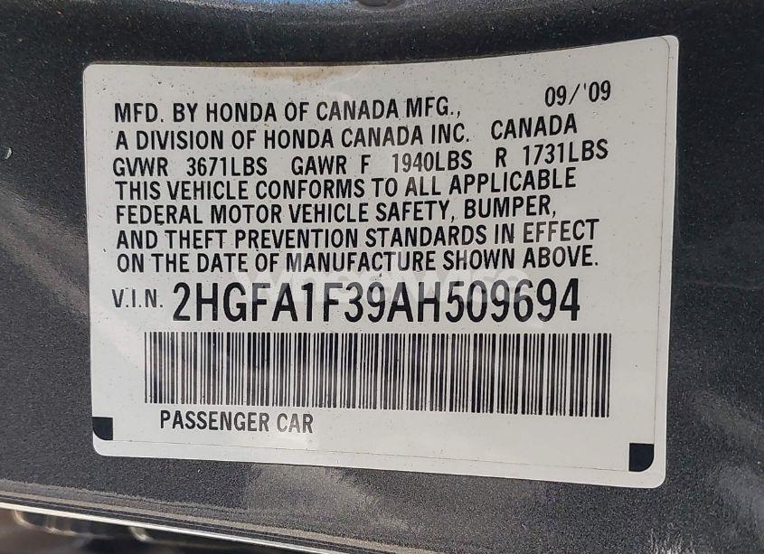 Photo 9 of 2010 Honda Civic VP (VIN 2HGFA1F39AH509694)