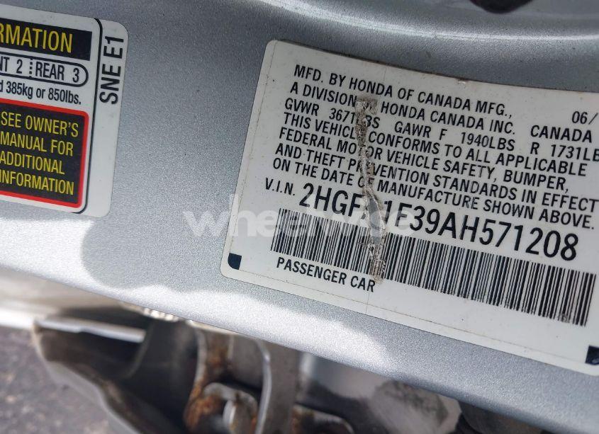 Photo 9 of 2010 Honda Civic VP (VIN 2HGFA1F39AH571208)