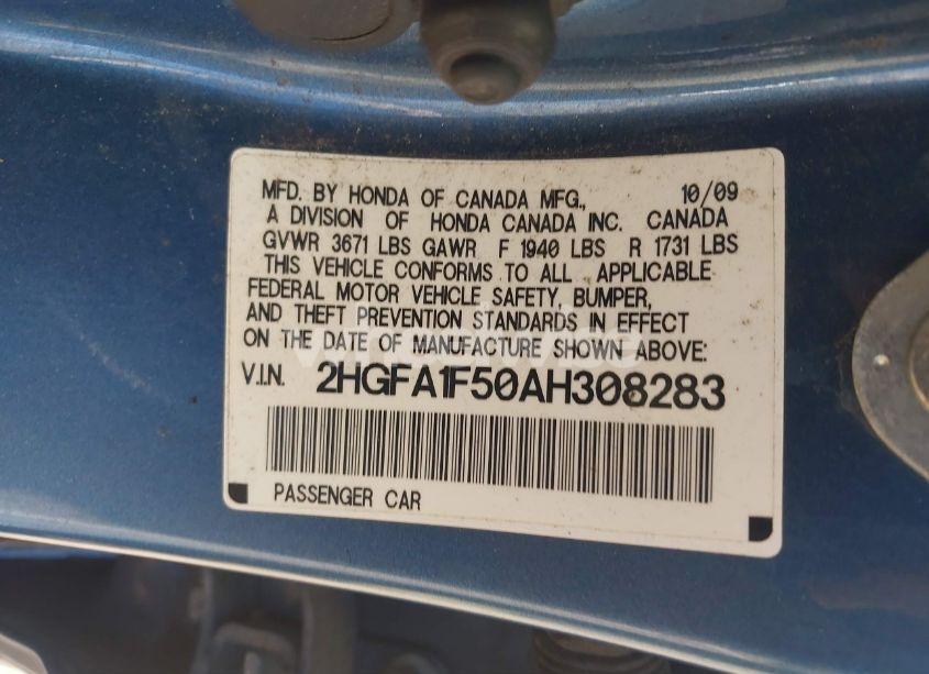 Photo 9 of 2010 Honda Civic LX (VIN 2HGFA1F50AH308283)