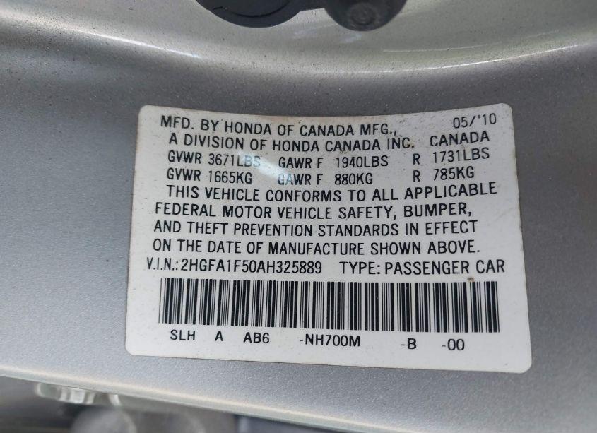 Photo 9 of 2010 Honda Civic LX (VIN 2HGFA1F50AH325889)