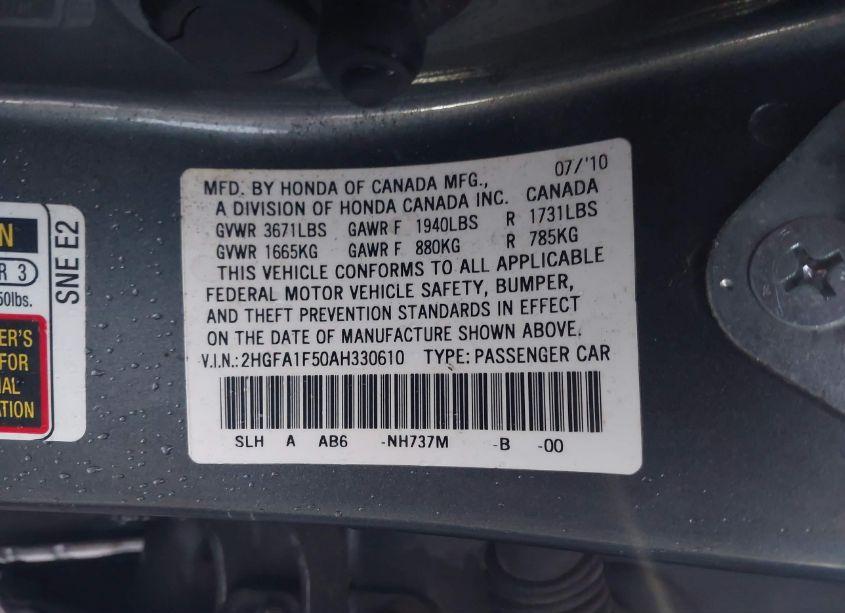 Photo 9 of 2010 Honda Civic LX (VIN 2HGFA1F50AH330610)