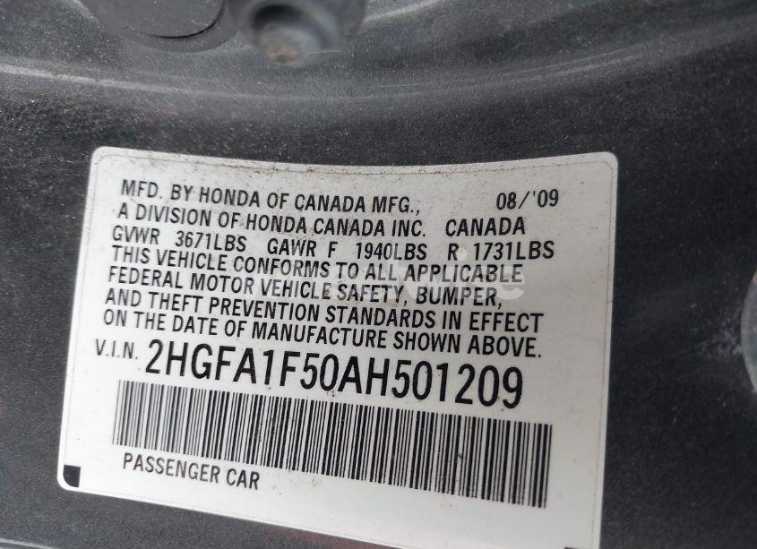 Photo 9 of 2010 Honda Civic LX (VIN 2HGFA1F50AH501209)