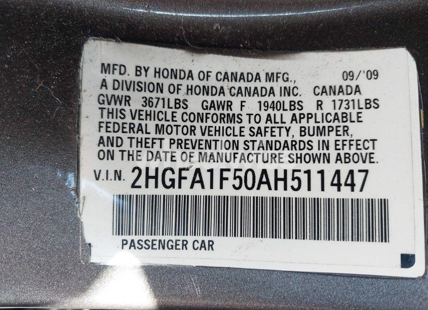 Photo 9 of 2010 Honda Civic LX (VIN 2HGFA1F50AH511447)