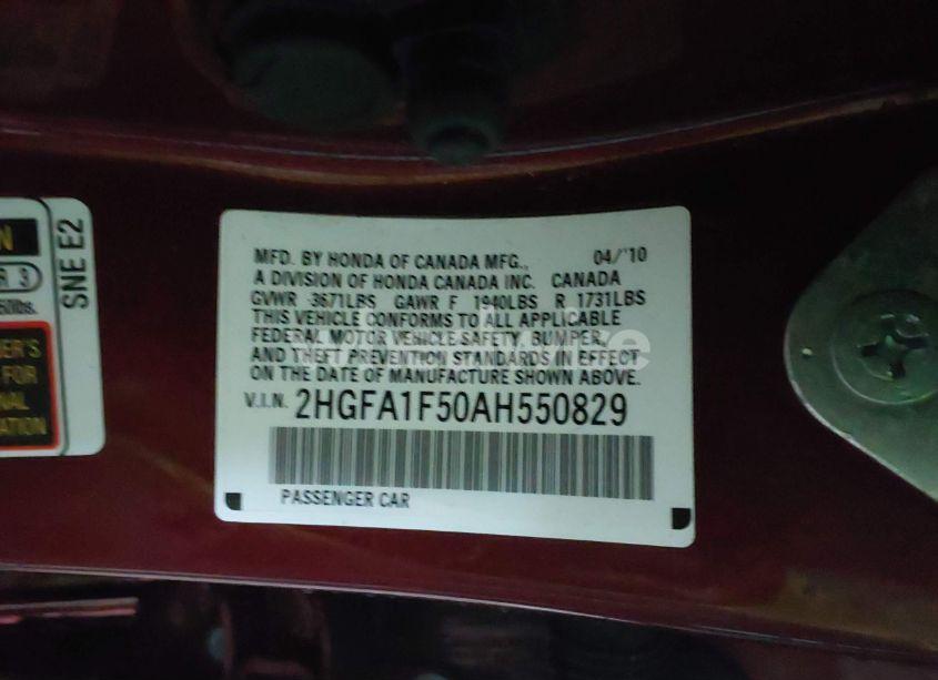 Photo 9 of 2010 Honda Civic LX (VIN 2HGFA1F50AH550829)