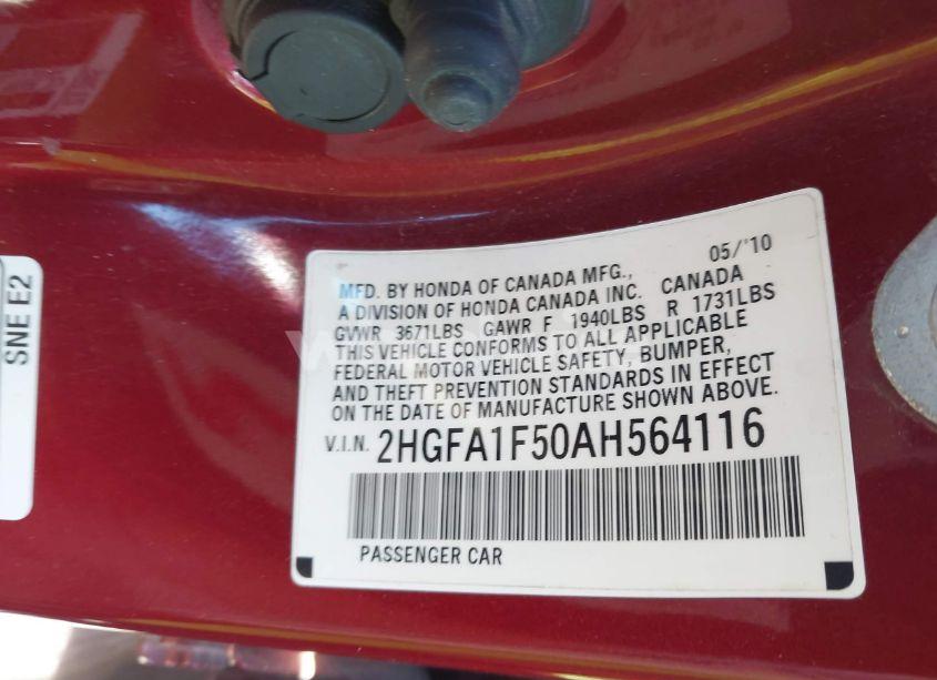 Photo 9 of 2010 Honda Civic LX (VIN 2HGFA1F50AH564116)