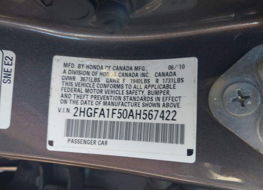 Photo 9 of 2010 Honda Civic LX (VIN 2HGFA1F50AH567422)