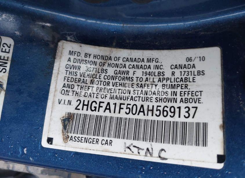 Photo 9 of 2010 Honda Civic LX (VIN 2HGFA1F50AH569137)