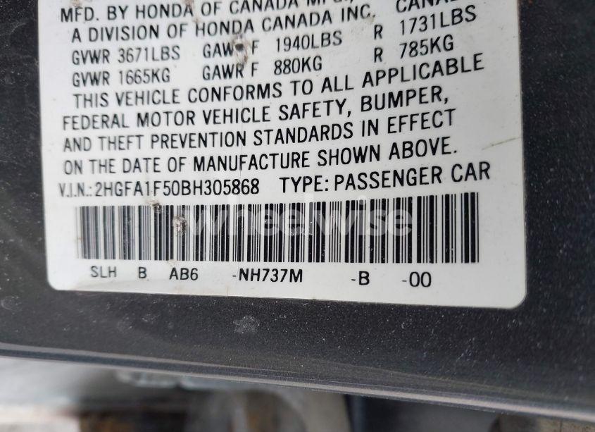 Photo 9 of 2011 Honda Civic LX (VIN 2HGFA1F50BH305868)