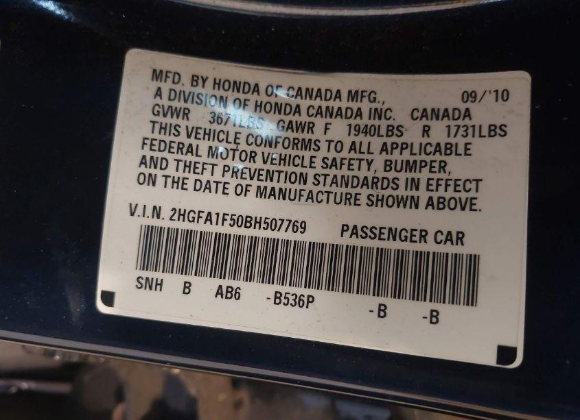 Photo 9 of 2011 Honda Civic LX (VIN 2HGFA1F50BH507769)