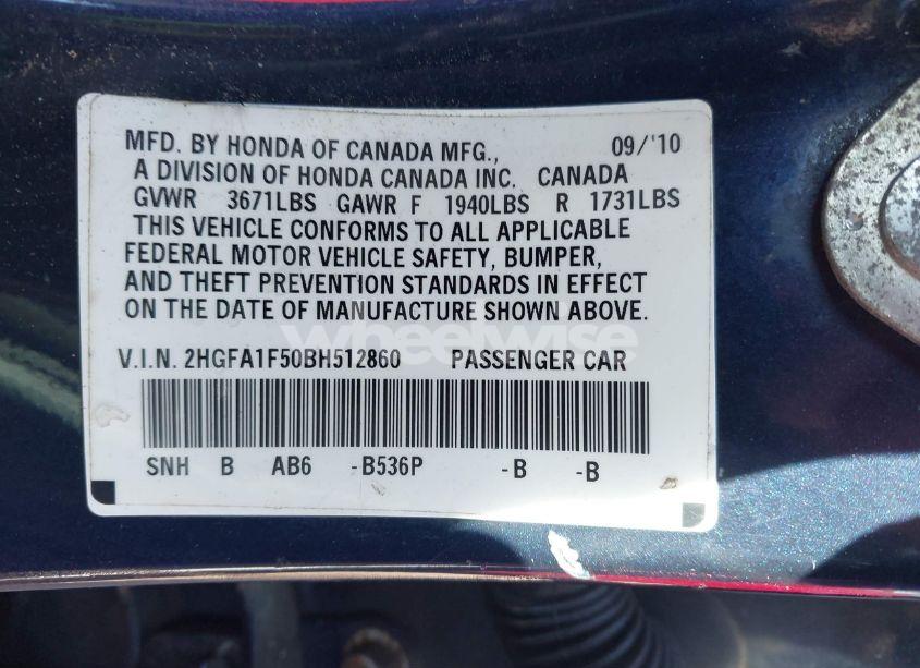 Photo 9 of 2011 Honda Civic LX (VIN 2HGFA1F50BH512860)