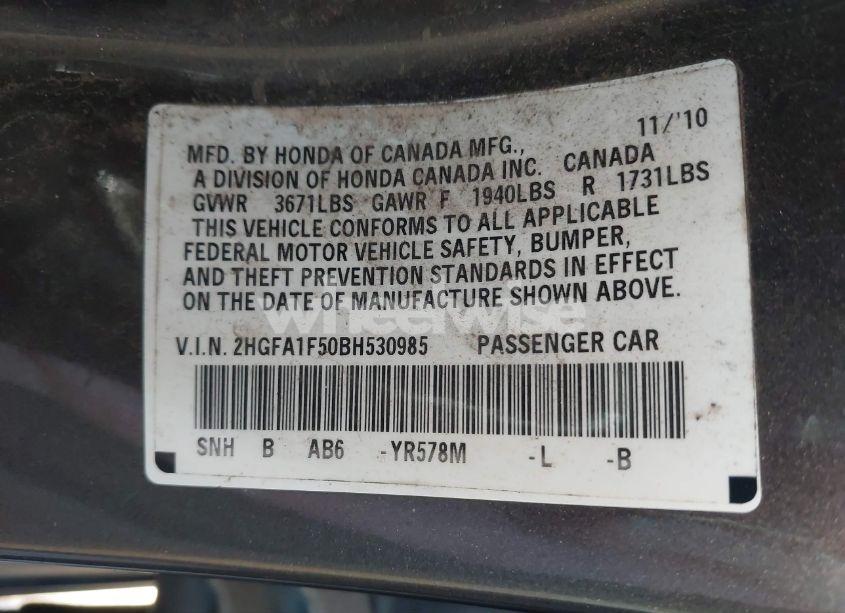 Photo 9 of 2011 Honda Civic LX (VIN 2HGFA1F50BH530985)