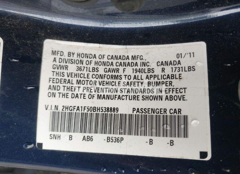 Photo 9 of 2011 Honda Civic LX (VIN 2HGFA1F50BH538889)