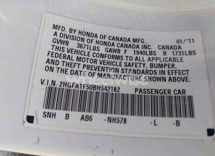 Photo 9 of 2011 Honda Civic LX (VIN 2HGFA1F50BH542182)