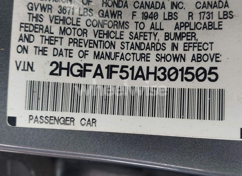 Photo 9 of 2010 Honda Civic LX (VIN 2HGFA1F51AH301505)