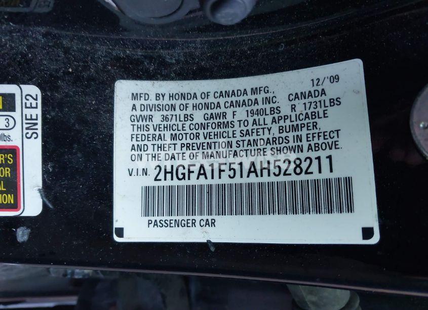 Photo 9 of 2010 Honda Civic LX (VIN 2HGFA1F51AH528211)