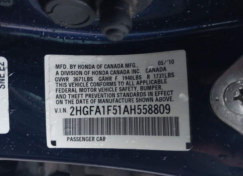 Photo 9 of 2010 Honda Civic LX (VIN 2HGFA1F51AH558809)