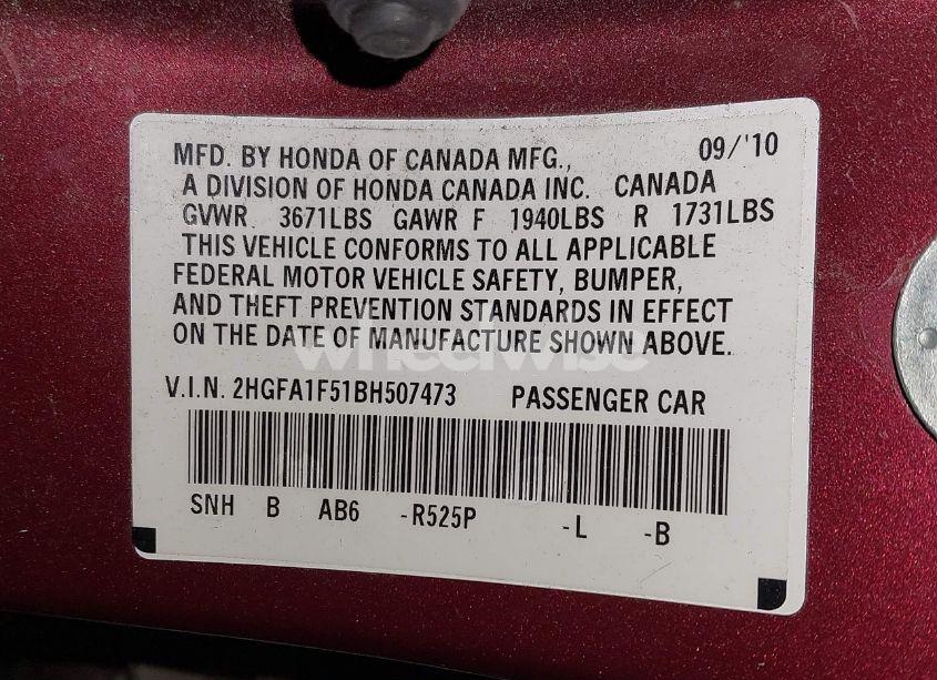 Photo 9 of 2011 Honda Civic LX (VIN 2HGFA1F51BH507473)