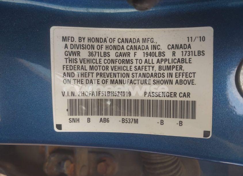 Photo 9 of 2011 Honda Civic LX (VIN 2HGFA1F51BH524919)