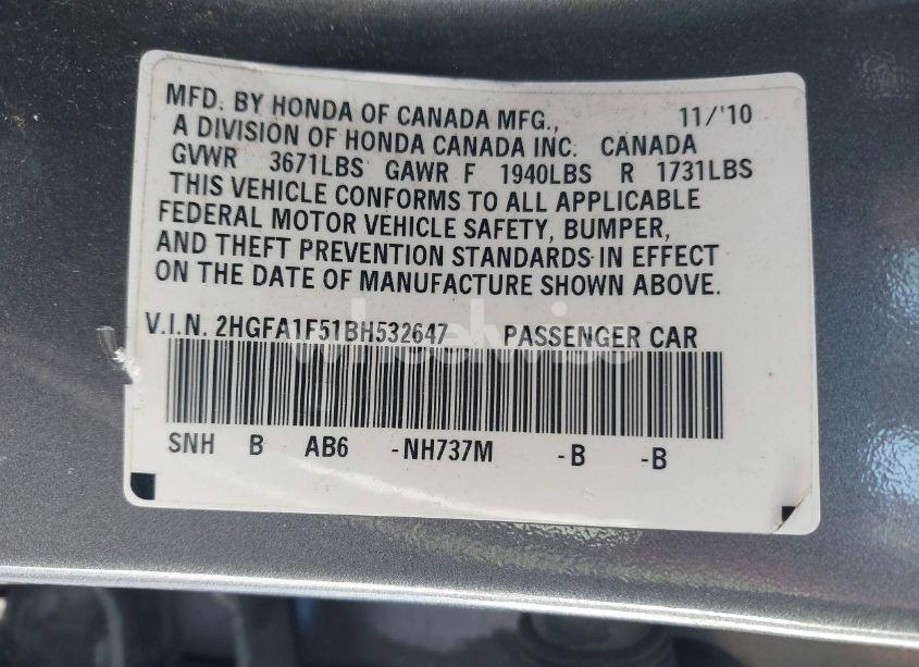 Photo 9 of 2011 Honda Civic LX (VIN 2HGFA1F51BH532647)