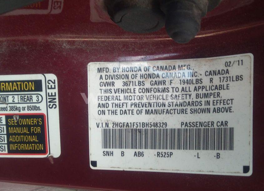 Photo 9 of 2011 Honda Civic LX (VIN 2HGFA1F51BH548329)