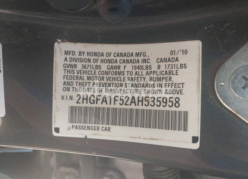 Photo 9 of 2010 Honda Civic LX (VIN 2HGFA1F52AH535958)