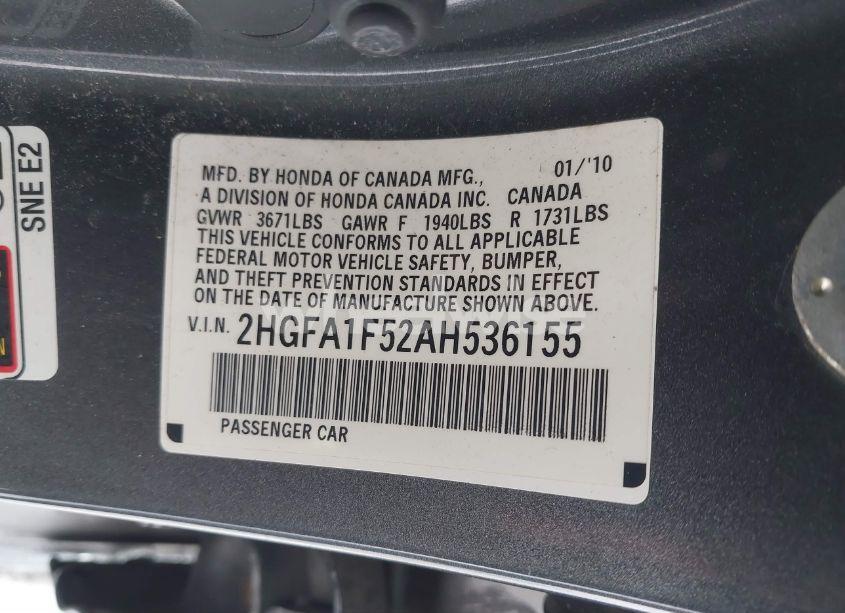 Photo 9 of 2010 Honda Civic LX (VIN 2HGFA1F52AH536155)