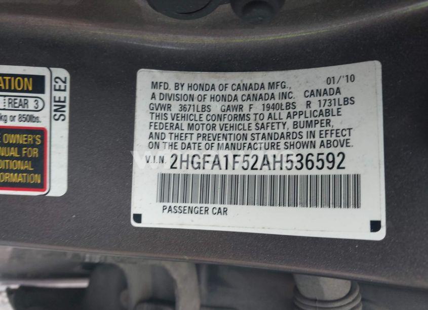 Photo 9 of 2010 Honda Civic LX (VIN 2HGFA1F52AH536592)