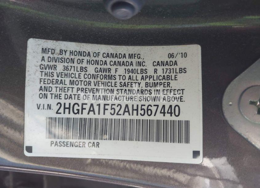Photo 9 of 2010 Honda Civic LX (VIN 2HGFA1F52AH567440)