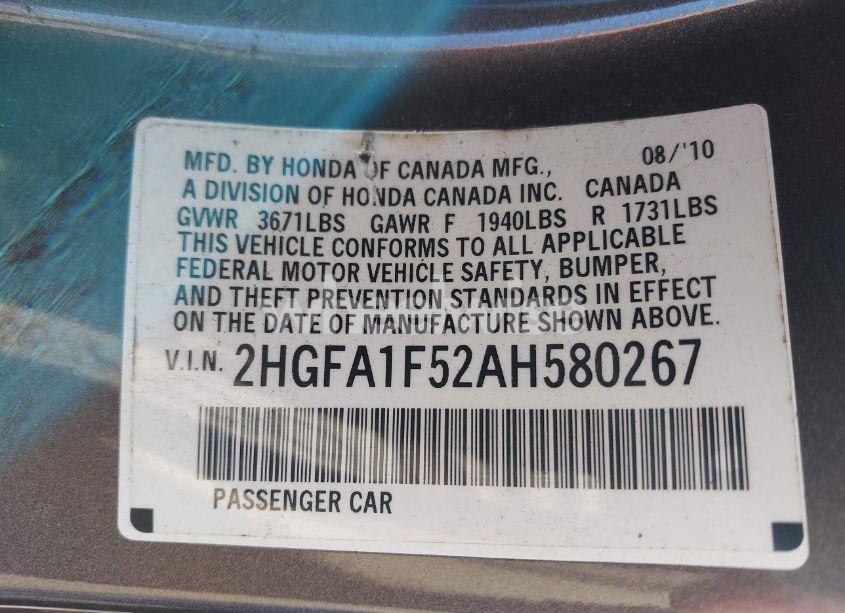 Photo 9 of 2010 Honda Civic LX (VIN 2HGFA1F52AH580267)